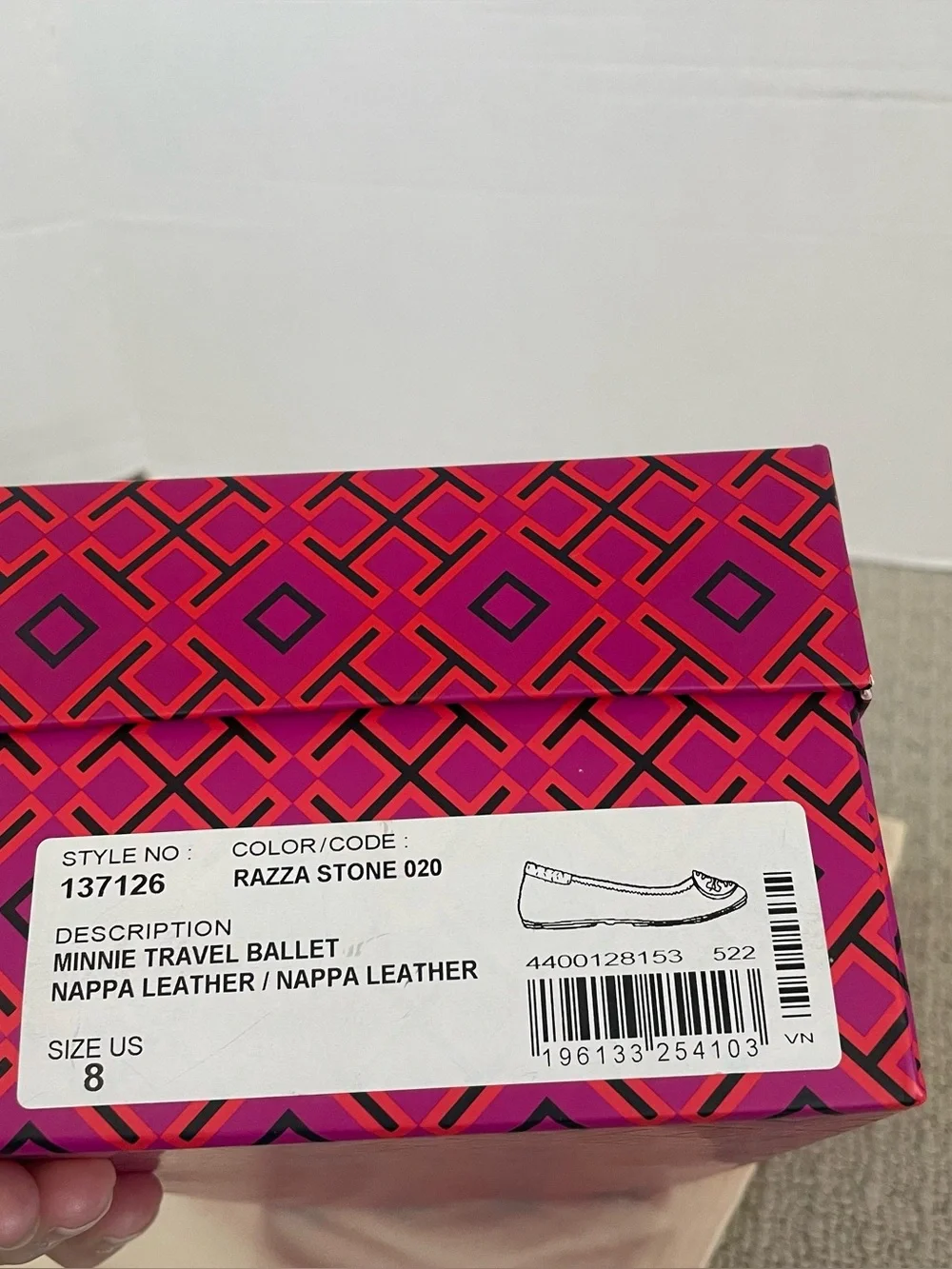 NIB Tory Burch minnie leather flat razza stone